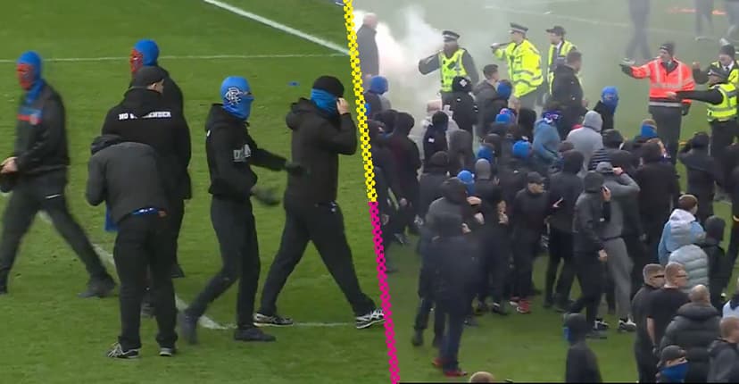 Aficionados encapuchados del Rangers generan caos tras ser eliminados por Celtic en la Copa