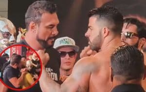 ¡Ardió el pesaje! El Patrón desata pelea campal y aplica una llave contra el staff de Chuy Almada | VIDEO