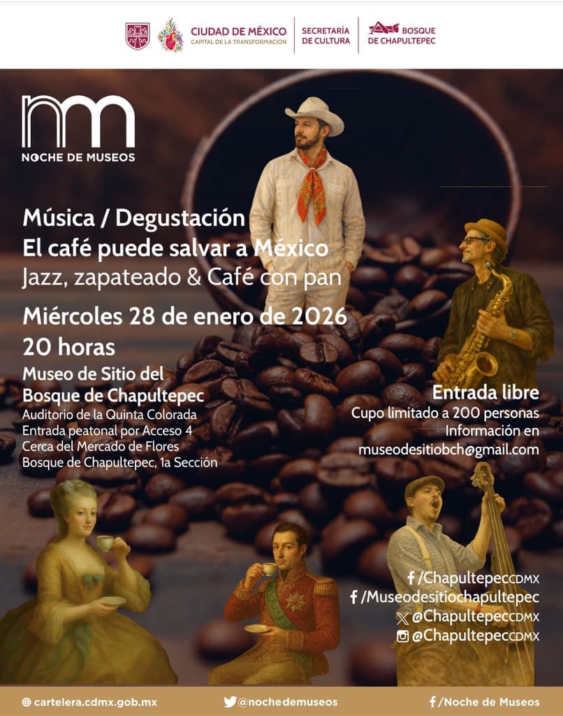 Plan gratis en Chapultepec: Noche de Museos con café y jazz