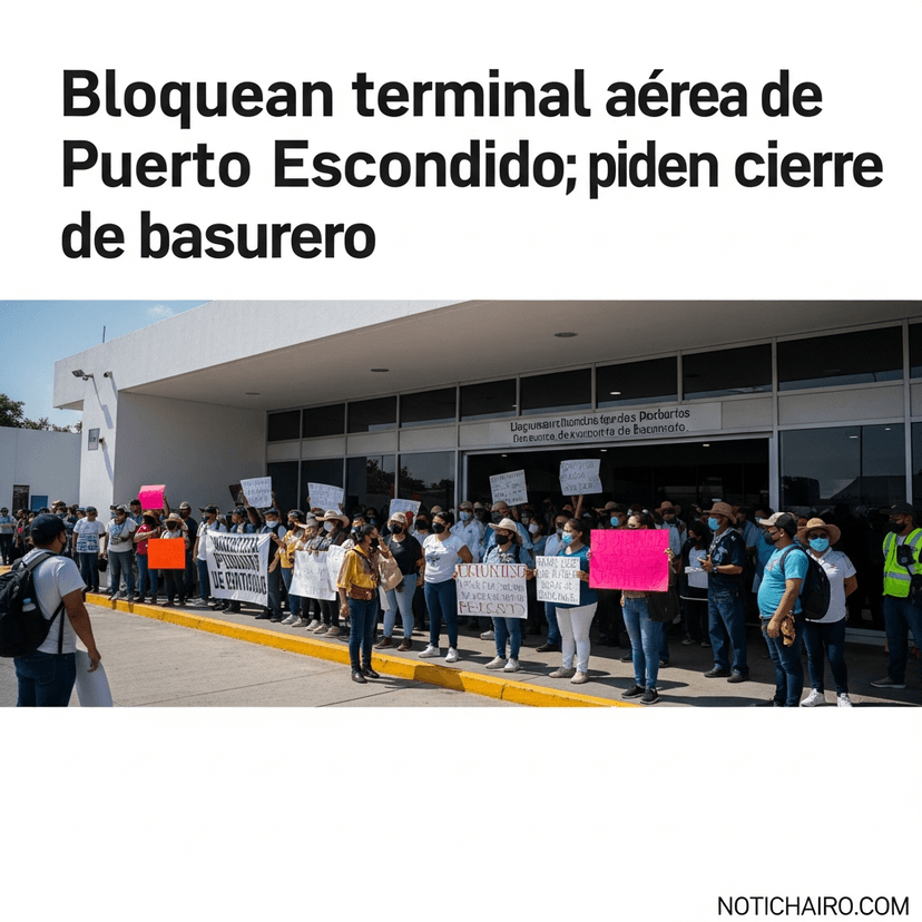 Bloquean terminal aérea de Puerto Escondido; piden cierre de basurero
