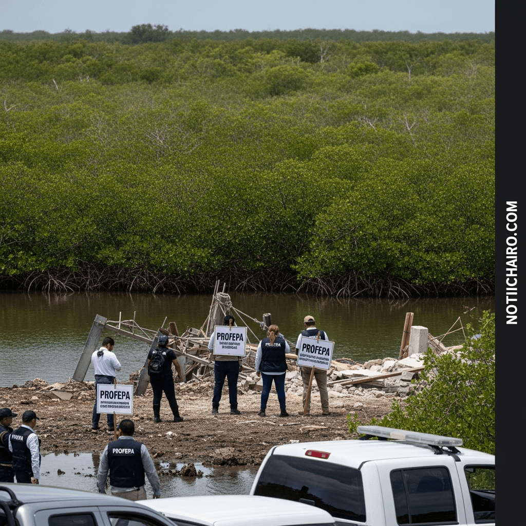 Clausura Profepa obras ilegales en humedal costero de manglares en Chelem, Yucatán