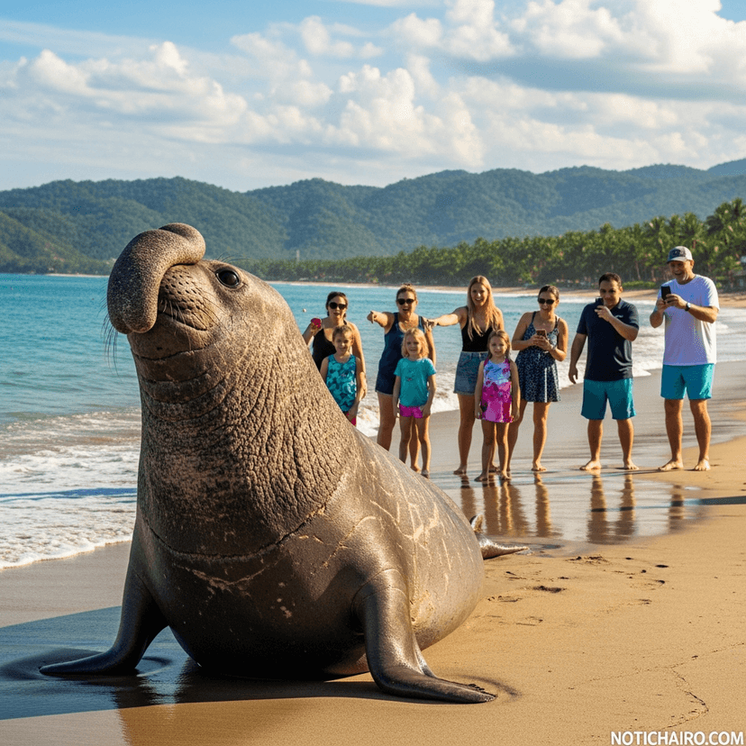 Elefante marino sorprende a turistas en playa de Nayarit