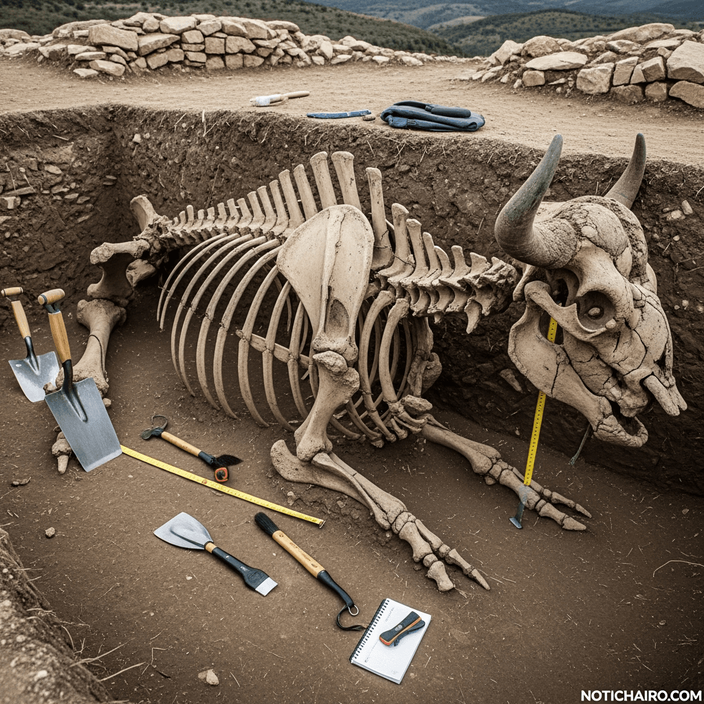 Hallan esqueleto de un bisonte de hace 4 mil años en Navarra, España