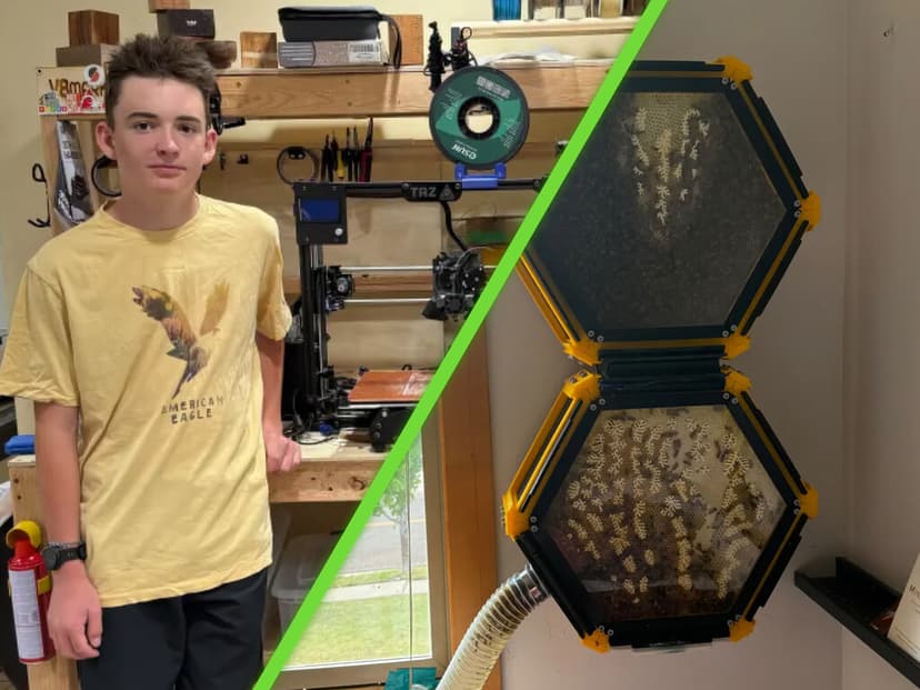 Tiene 13 años y ha diseñado una colmena modular impresa en 3D para miles de abejas y ya produce miel en su dormitorio