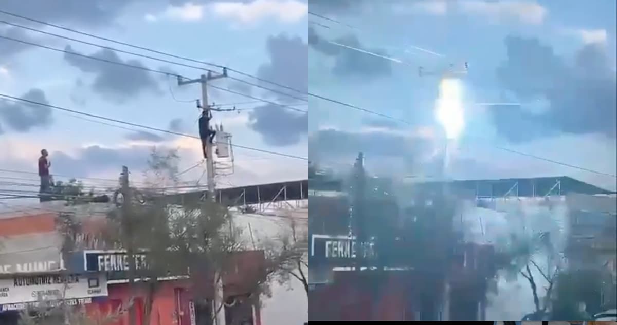VIDEO FUERTE ¬ Huye de la Policía, sube a un poste y se electrocuta en NL; está grave